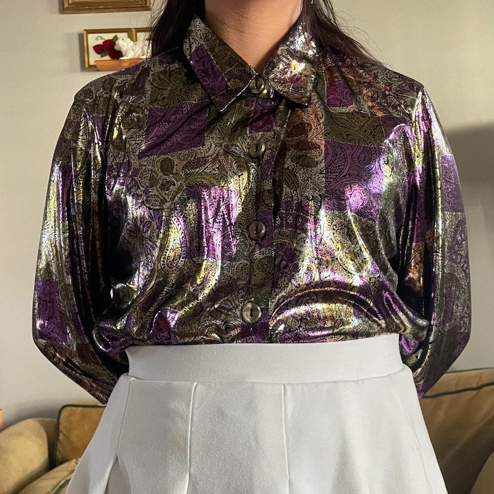 Lisa Josephs Vintage Metallic Long Sleeve Button Down